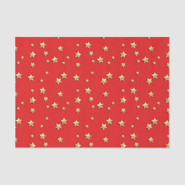 Papel De Seda Luminosas estrellas de oro en un fondo rojo (Anverso)
