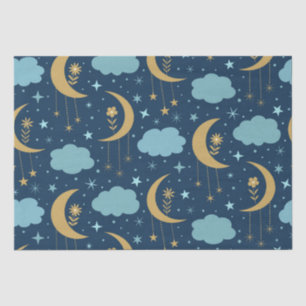 Papel De Seda Luna Bohemia Dorada Con Nubes Azules