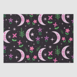 Papel De Seda Luna Boho con Flores y Hojas Rosas
