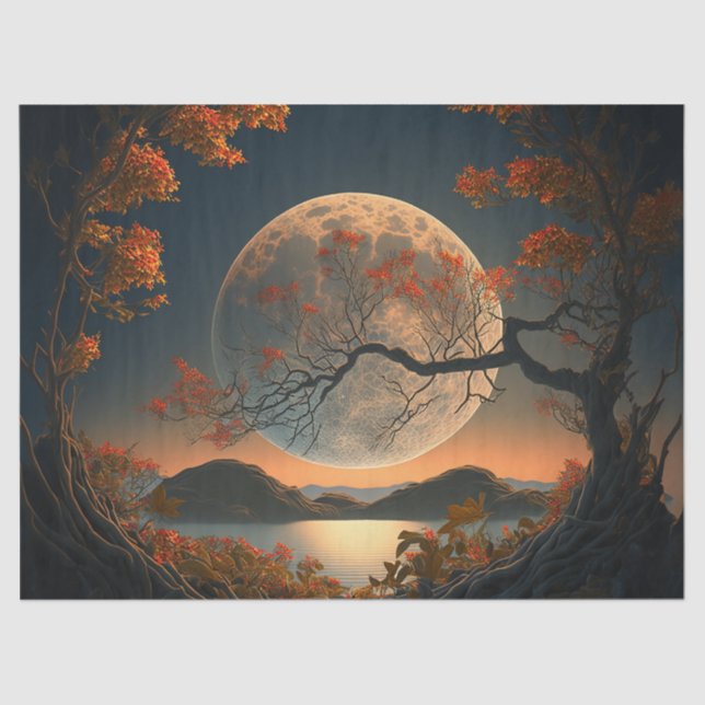 Papel De Seda Luna completa con Naranja de hojas desfiguración d (Anverso)