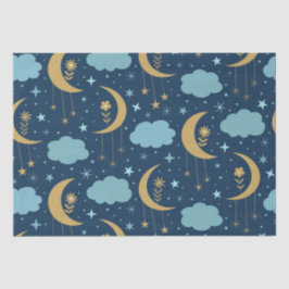 Papel De Seda Luna De Boho Dorado Con Nubes Azules
