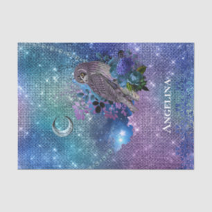 Papel De Seda Luna de búho azul púrpura