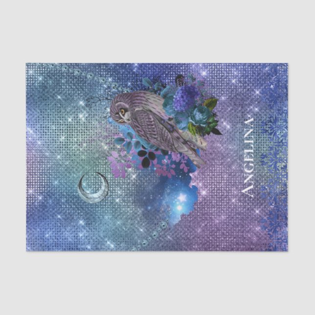 Papel De Seda Luna de búho azul púrpura (Anverso)