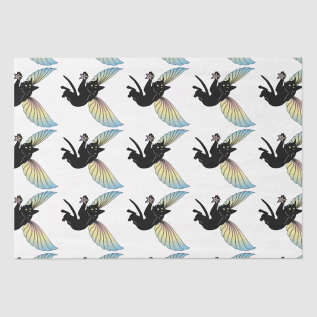 Papel De Seda Luna de gato cósmico y estrellas (Anverso)