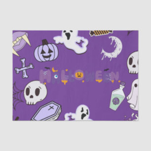 Papel De Seda Luna de Halloween Morada Elegante, Murciélagos y N