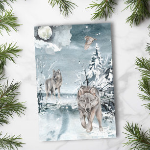 Papel De Seda Luna de Lobo Paisaje invernal Acuarela