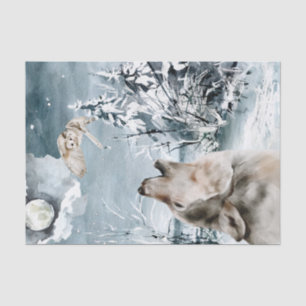 Papel De Seda Luna de Lobo Paisaje invernal Acuarela Búho