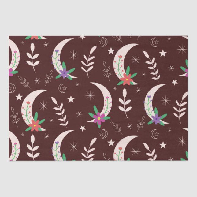 Papel De Seda Luna floral del Boho mágico (Anverso)
