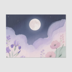 Papel De Seda Luna Llena Acuarela Iris Floral Noche
