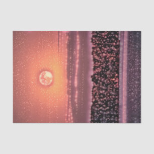 Papel De Seda Luna Llena Estrellas Naranja Púrpura Atardecer Art