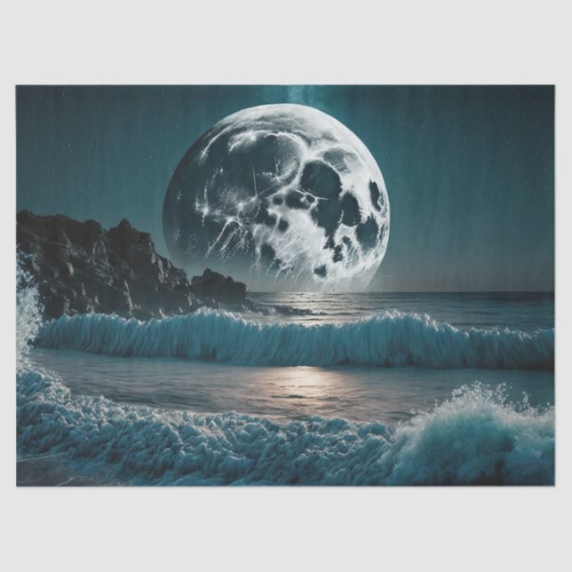 Papel De Seda Luna llena sobre el desenlace oceánico (Anverso)