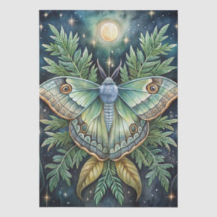 Papel De Seda Luna Moth & Moon Decoupage Colorido en Acuarela