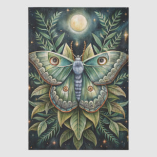 Papel De Seda Luna Moth & Moon Decoupage Colorido en Acuarela