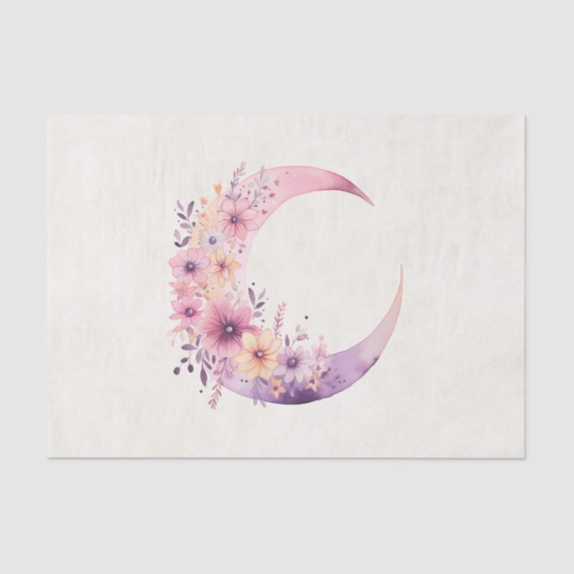Papel De Seda Luna rosa de media luna con flores de Bonito (Anverso)