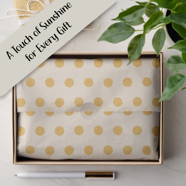 Papel De Seda Lunares Beige Crema Marfil Amarillo (Yellow and cream-colored polka dot gift wrapping tissue paper)