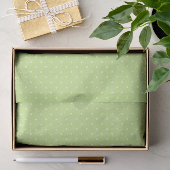 Papel De Seda Lunares Blancos Micros - Verde Primavera (Regalo )