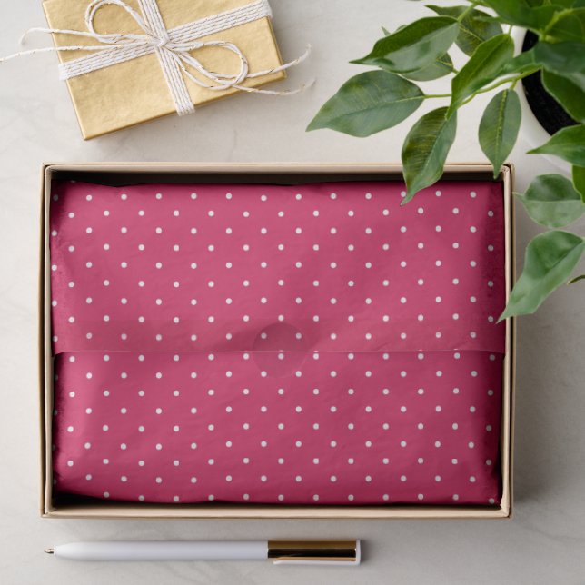 Papel De Seda Lunares Blancos Pequeños - Rojo Frambuesa (Regalo )
