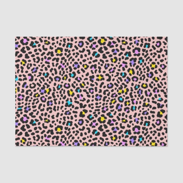 Papel De Seda Lunares de leopardo con rubor rosa estampado de an (Anverso)