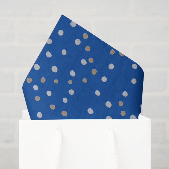 Papel De Seda Lunares de plata y oro sobre azul (Bolsa de regalo)
