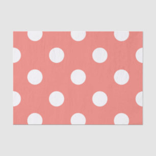 Papel De Seda Lunares grandes - blanco en el rosa coralino