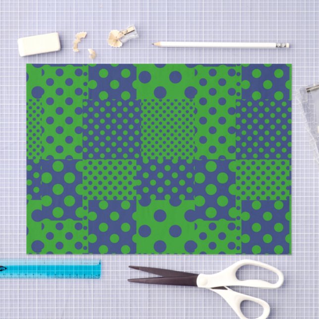 Papel De Seda Lunares verdes y azules parches  (Artesanía)