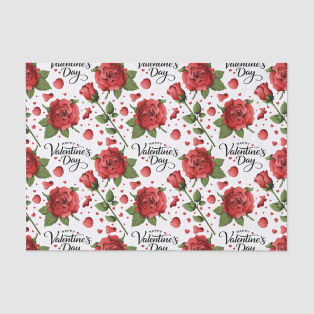 Papel De Seda Lush Red Rose & Heart Petals Valentine Pattern (Anverso)