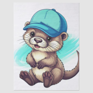 Papel De Seda Lutra de dibujos animados linda que lleva una gorr