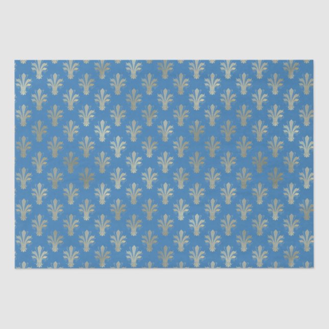 Papel De Seda Lux Gold Fleur de Lis y French Blue (Anverso)