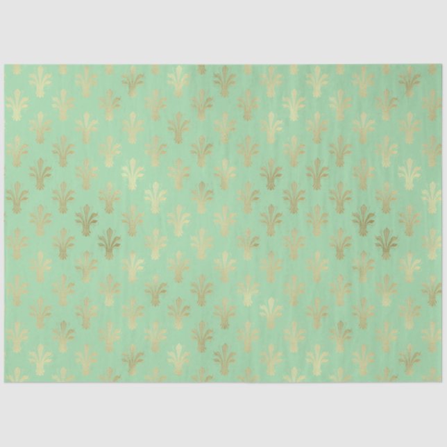 Papel De Seda Lux Gold Fleur de Lis y Green Ash (Anverso)