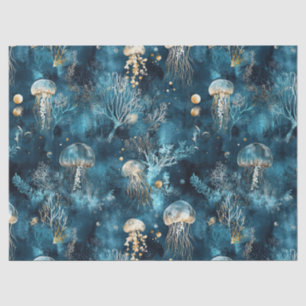 Papel De Seda Lux Océano Medusa y Patrón Dorado Coral