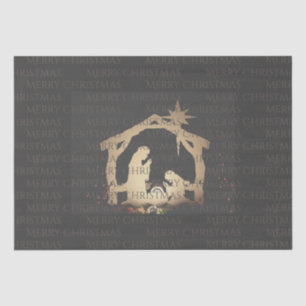 Papel De Seda Luxe Black Gold Natividad Feliz Navidad