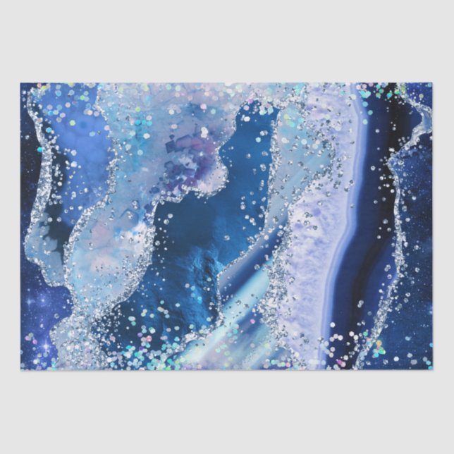Papel De Seda Luxe Gemstone Marble Blue Glitter Agate (Anverso)