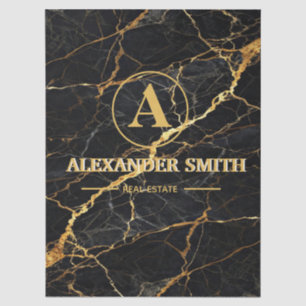 Papel De Seda Luxury Black Marble Gold Monogram Business Brand