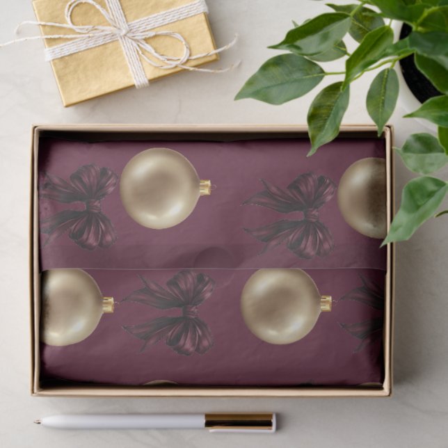 Papel De Seda Luxury Burgundy & Gold Baubles & Bows (Regalo )