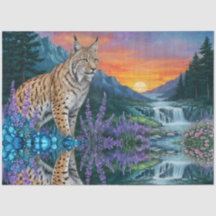 Lynx al amanecer por cascada