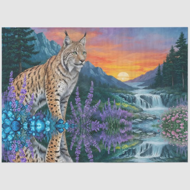 Papel De Seda Lynx al amanecer por cascada (Anverso)