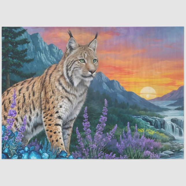 Papel De Seda Lynx al amanecer por cascada (Anverso)