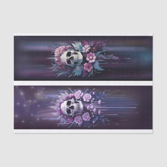 Papel De Seda Macabro nocturno, sorprendente cráneo gótico en ci (Anverso)