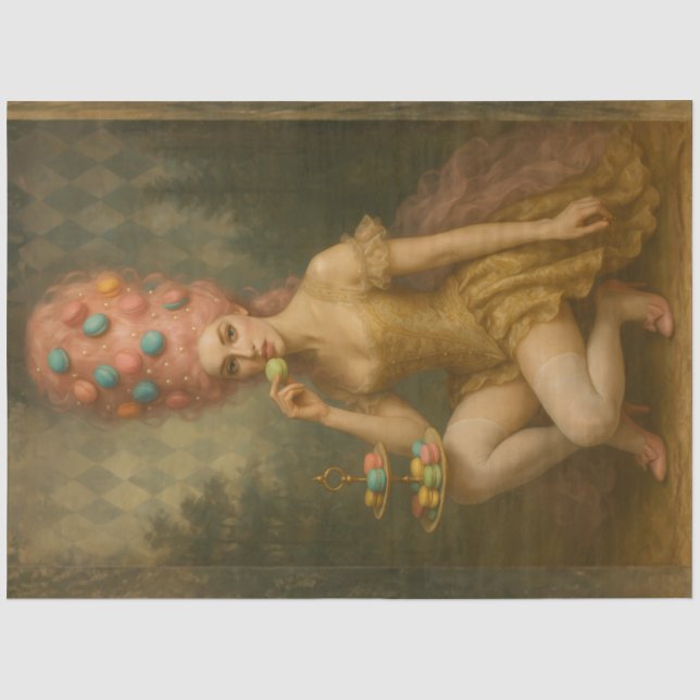 Papel De Seda Macarón Marie Antoinette Rococó Mujer Decoupage  (Anverso)