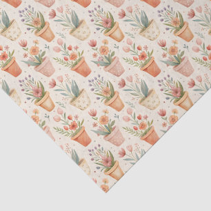 Papel De Seda Macetas de jardín Cottagecore con flores abstracta