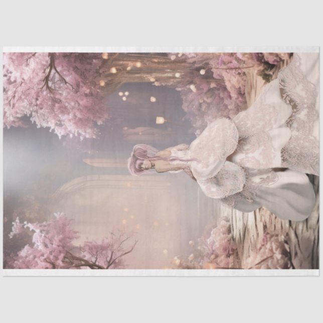 Papel De Seda Madera de flores de cerezo en retrato blanco (Anverso)