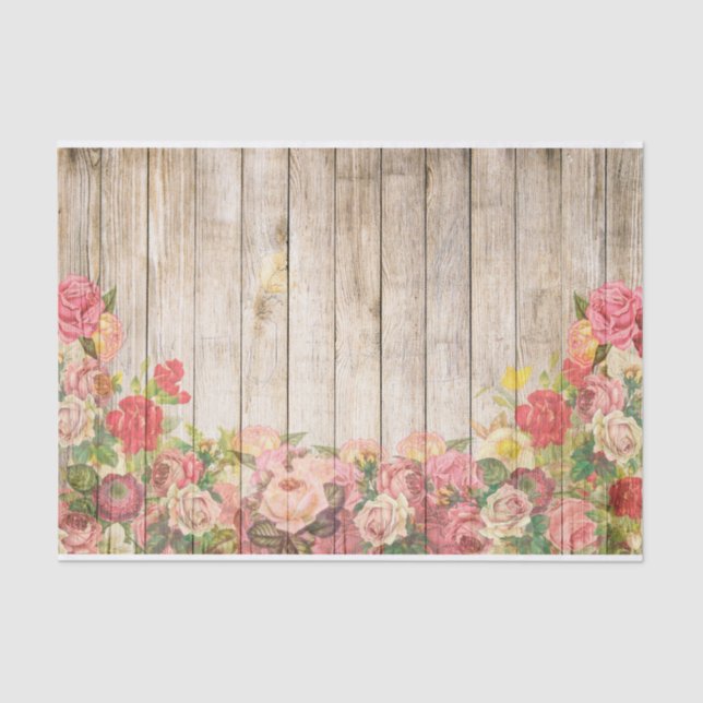 Papel De Seda Madera de Rosas Rústicos Vintage (Anverso)