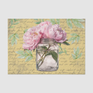 Papel De Seda Madera neutra gruesa Pinky Peonies Decoupage