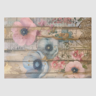 Papel De Seda Madera Rústica, Flores Pastel Desnudan