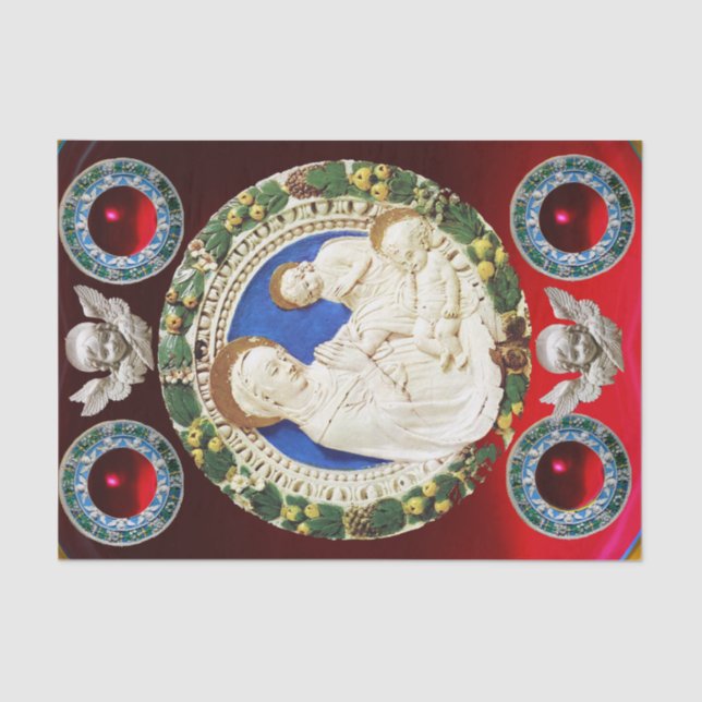 Papel De Seda MADONNA, NIÑO Y ANGELES FLORAL FLORAL Rojo CRUDO (Anverso)