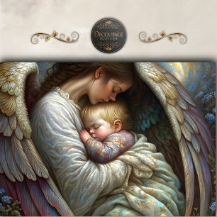 Papel De Seda Madre Ángel Sosteniendo Alas de Bebé Decoupage