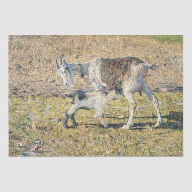 Papel De Seda Madre cabra con su hijo pequeño (por Segantini) (Anverso)