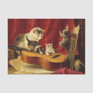 Papel De Seda Madre gata y gatitos jugando con guitarra