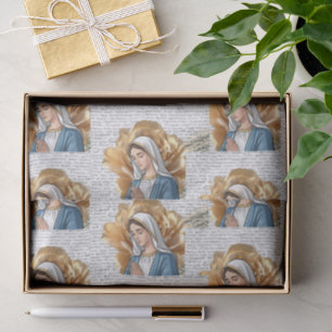 Papel De Seda Madre María Flor de Oro Bautismo Católico Cristian