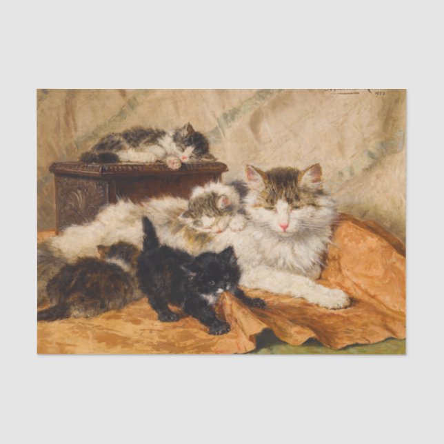 Papel De Seda Madre y sus gatitos (Anverso)